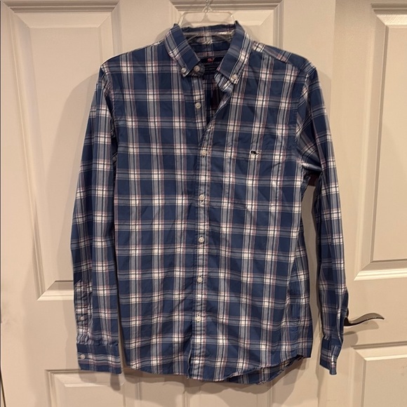 Small men Blue and White Plaid Button Down Shirt Vineyard Vines by Shep Ian - Picture 1 of 2